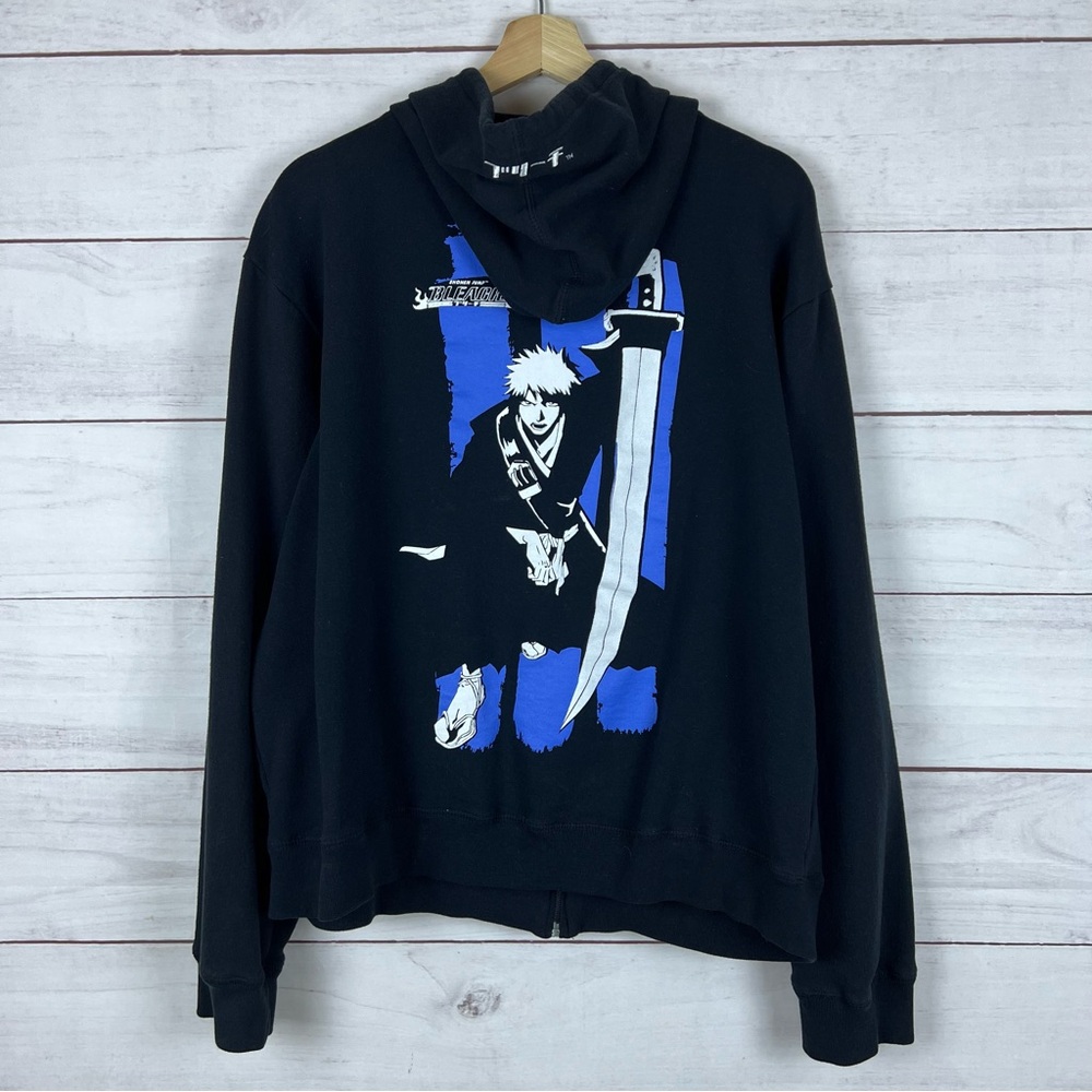 Vintage Bleach Hoodie Size Large Black Long Sleeve Mens Full Zip Up Anime Y2K